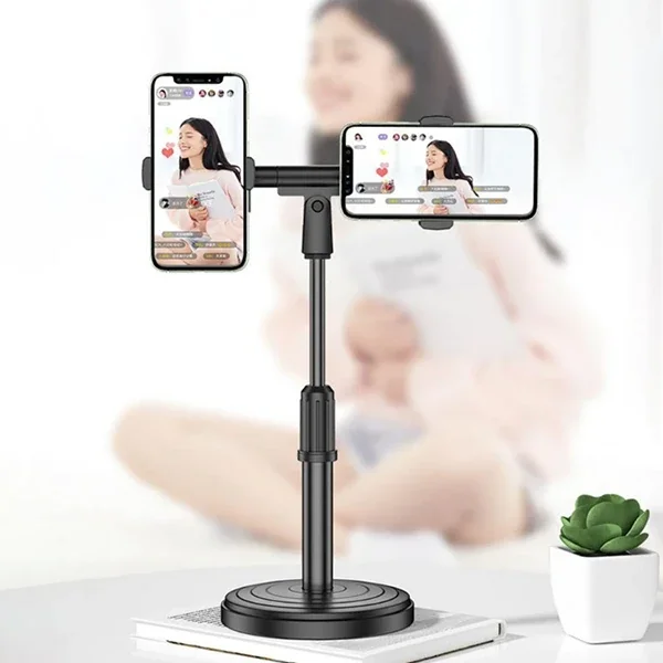Çift Telefon Tutucu Stand - Canlı Yayın & TikTok Çekimi için Ayarlanabilir Masa Üstü Tripod