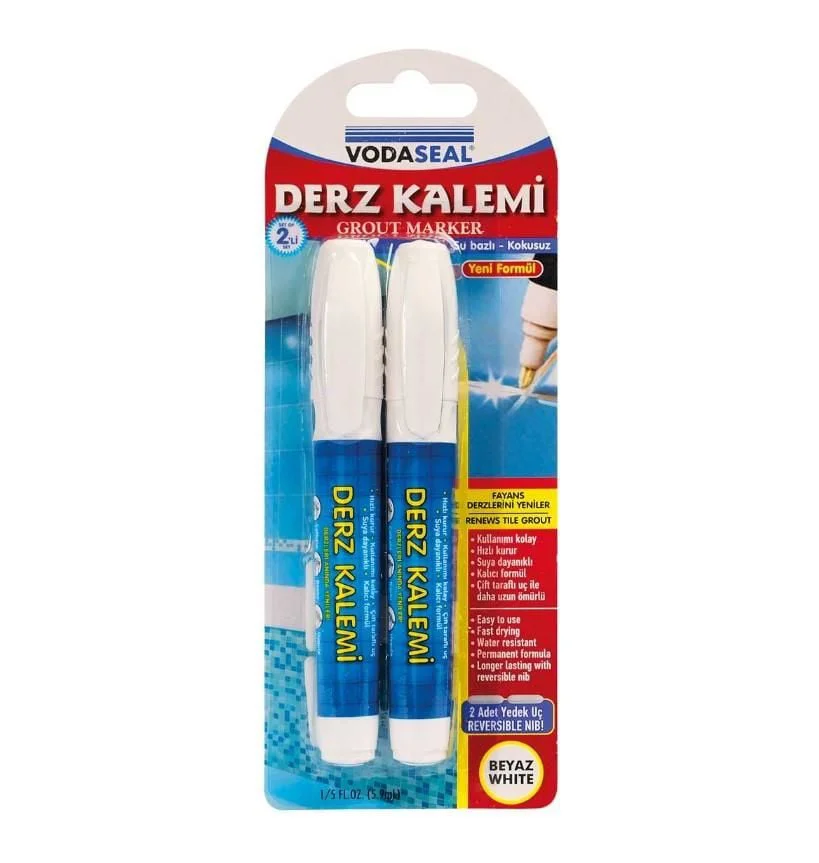 Çift Uçlu Su Bazlı Kokusuz Kalıcı Derz Kalemi Beyaz 2 Adet