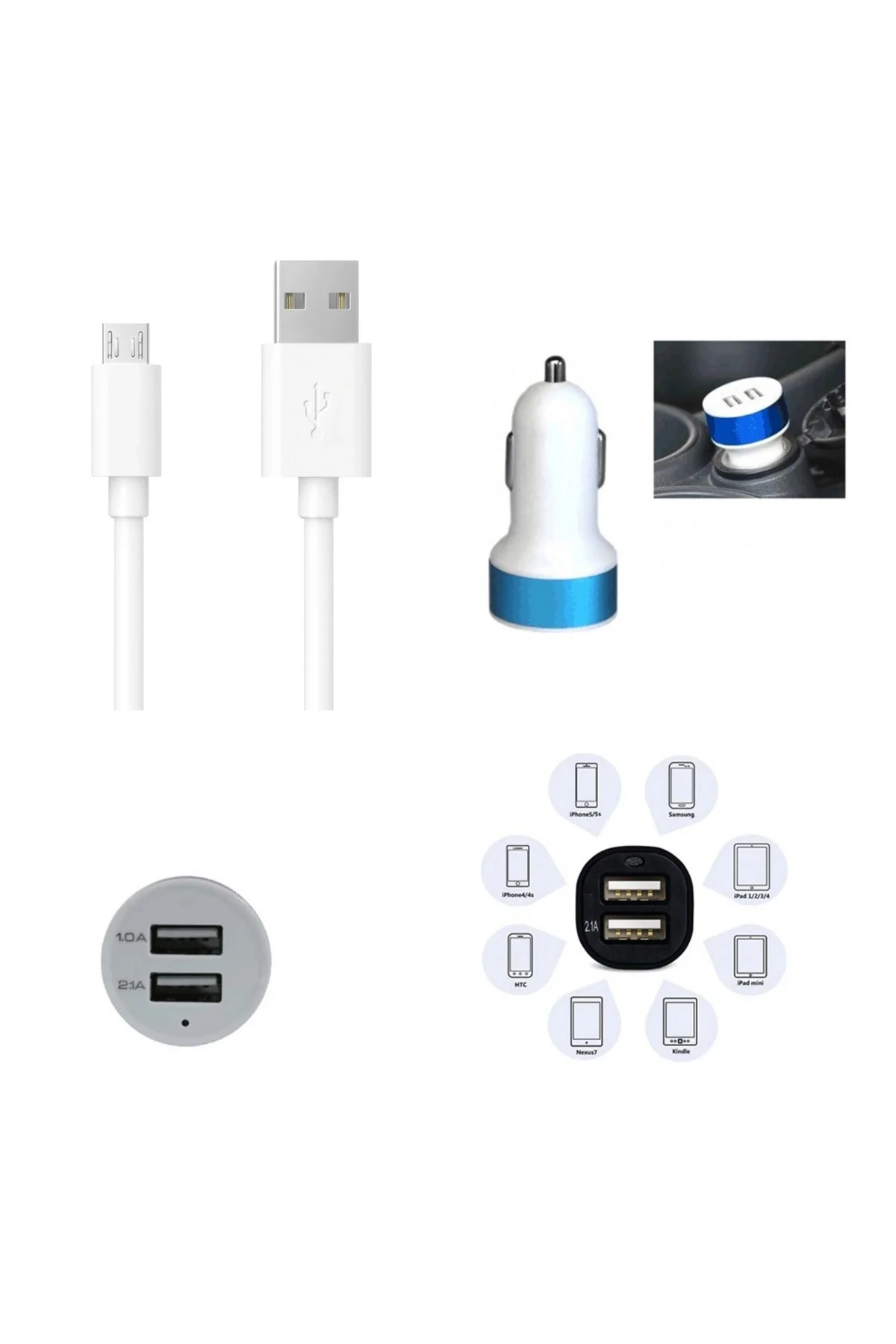 Çift Usb Girişli 3.1 Çıkışlı Seyahat Seti Android / Micro Usb Çift Usb Girişli 3.1 Çıkışlı Seyahat Seti Android / Micro Usb