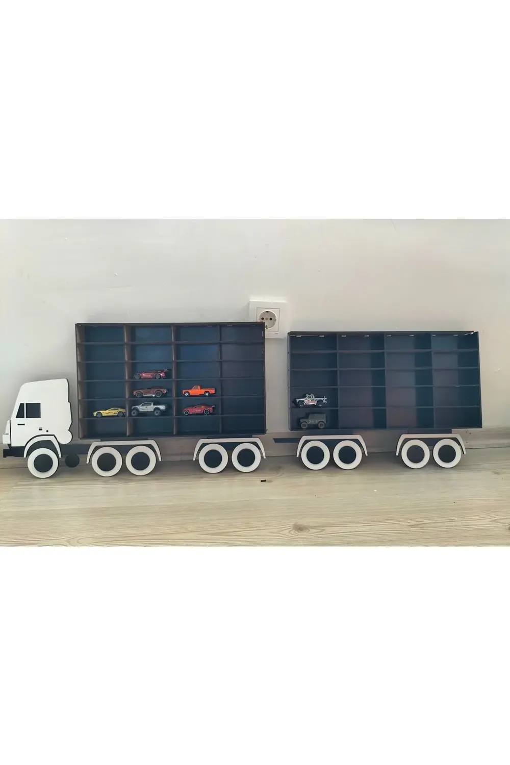 Leylaser Çift Vagonlu Çocuk Odası Oyuncak Araba Rafı 44 Araç Kapasiteli Ka
