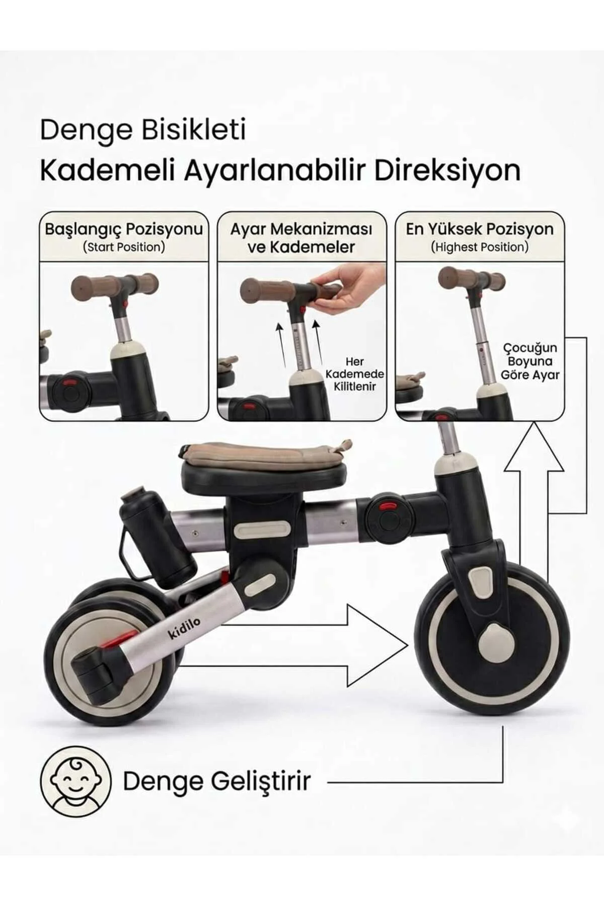 Çift Yönlü Ebeveyn Kontrollü Bisiklet+Denge Bisikleti