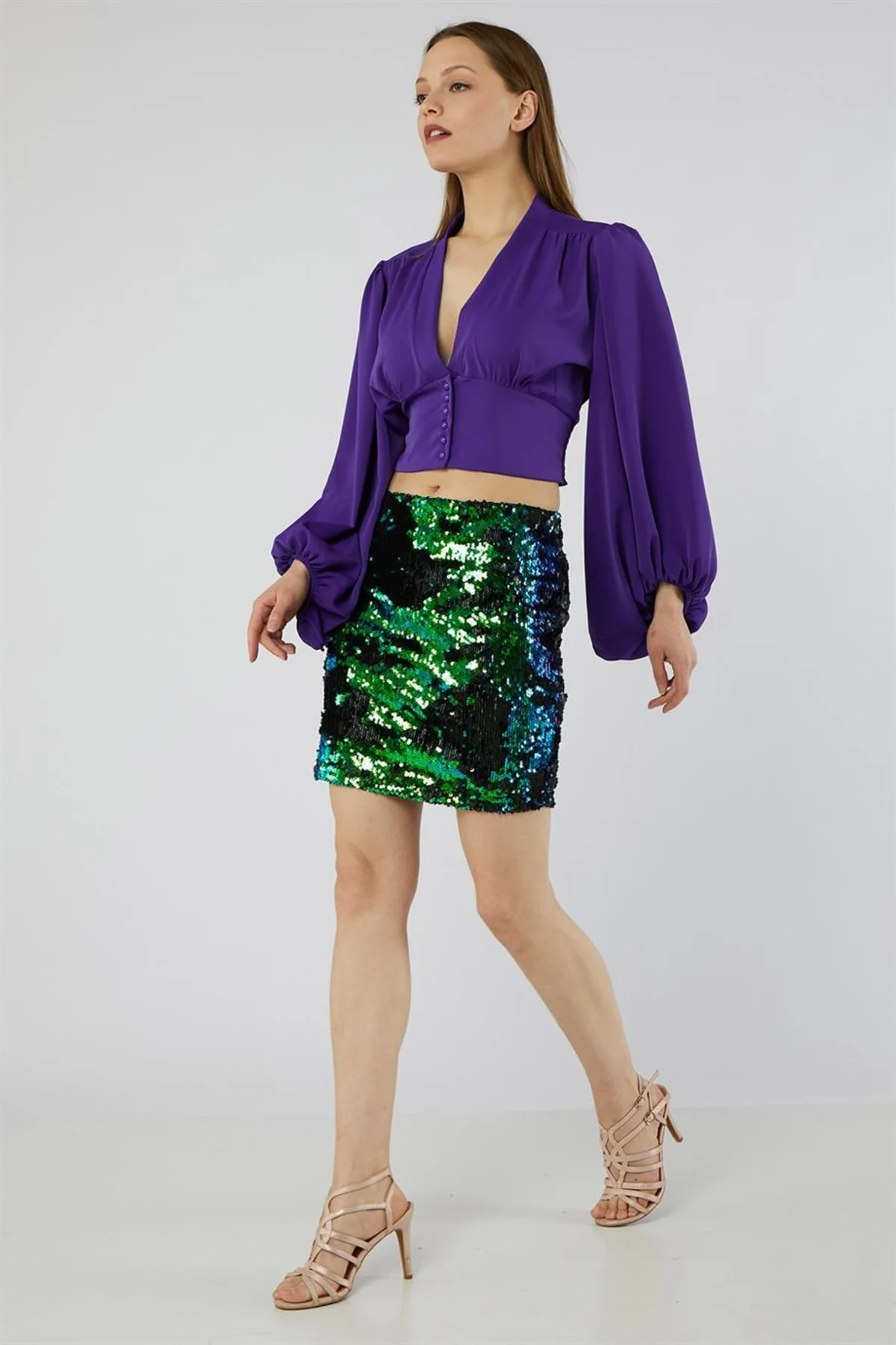 Çift Yönlü Pul Payetli Likralı Şık Cool Ve Seksi Esnek Astarlı Mi