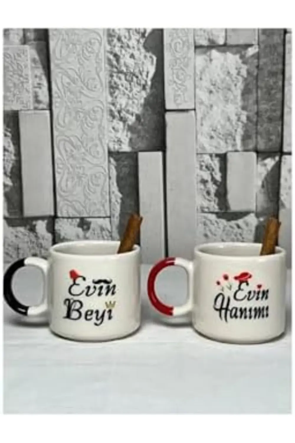 ÇİFTLER İÇİN, EVİN HANIMI EVİN BEYİ SERAMİK 2'Lİ EL YAPIMI ÇAY K