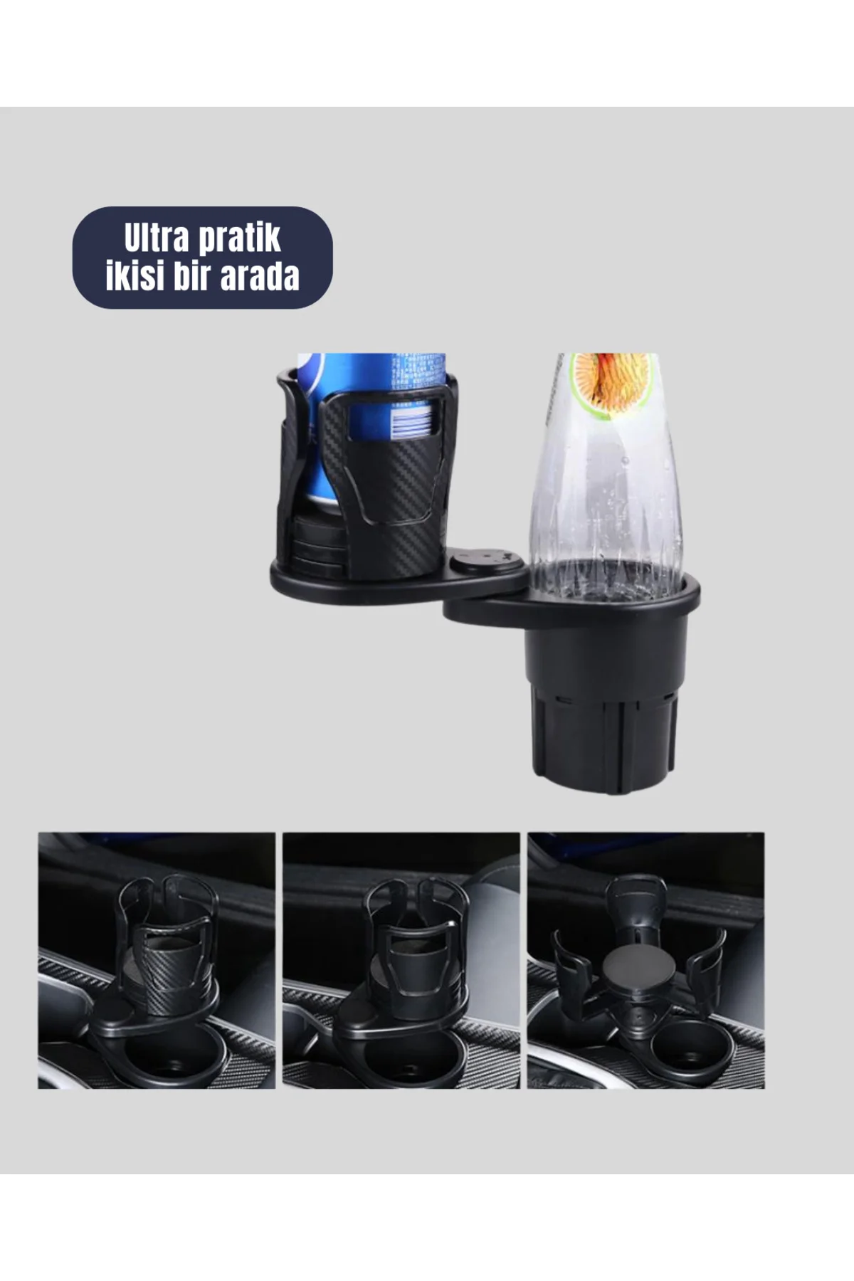 Çiftli Araba Bardak Tutucu Karbon Fiber Görünümlü 360° Ayarlı - L