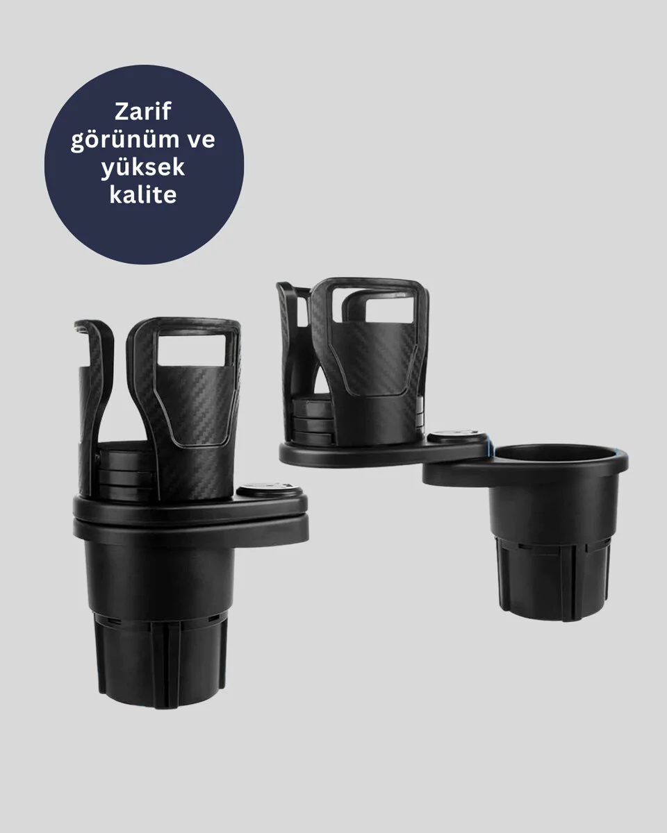 Çiftli Araba Bardak Tutucu Karbon Fiber Görünümlü 360° Ayarlı - İki İçecek Bir Arada