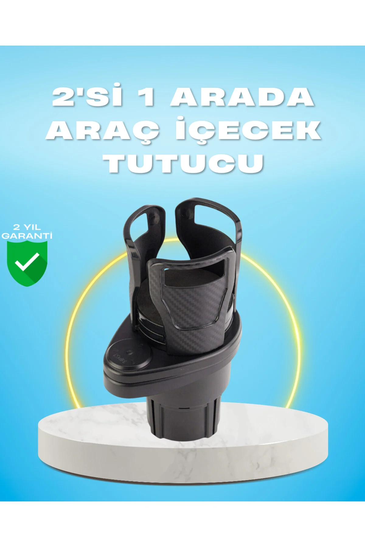 Çiftli Araba Bardak Tutucu Karbon Fiber Görünümlü 360° Ayarlı