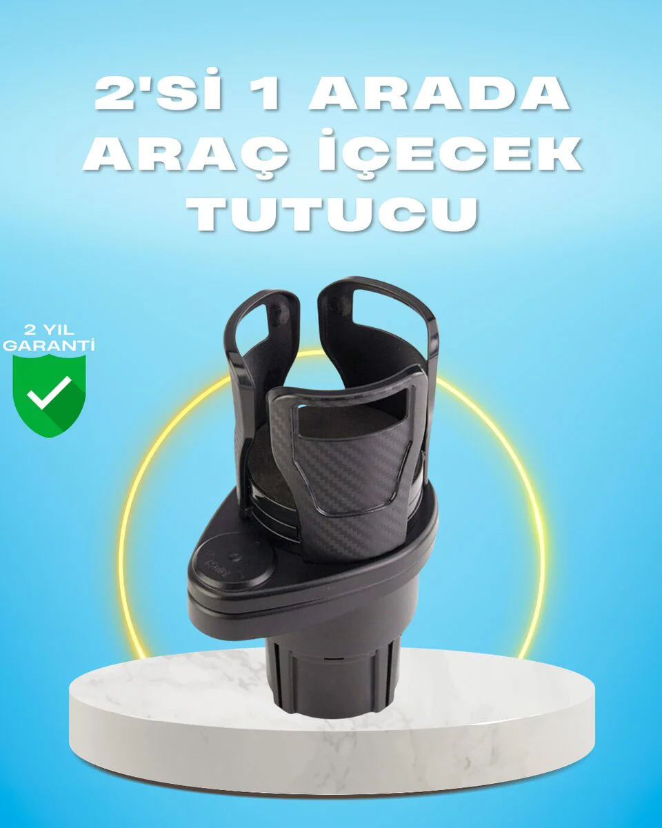 Çiftli Araba Bardak Tutucu Karbon Fiber Görünümlü 360° Ayarlı - İki İçecek Bir Arada