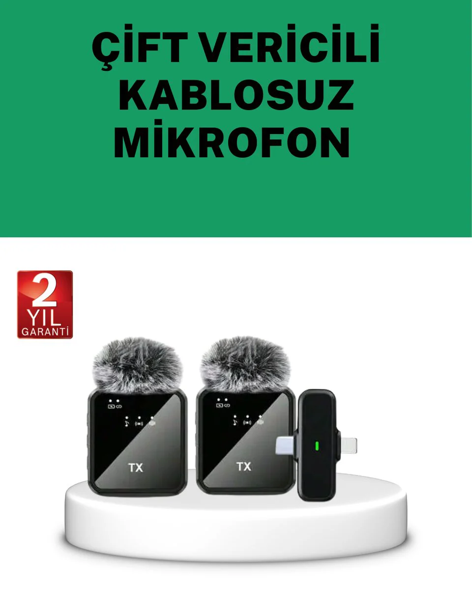 Çiftli Kablosuz Yaka Mikrofon Seti - Canlı Yayın ve Podcast İçin 2in1 Çözüm