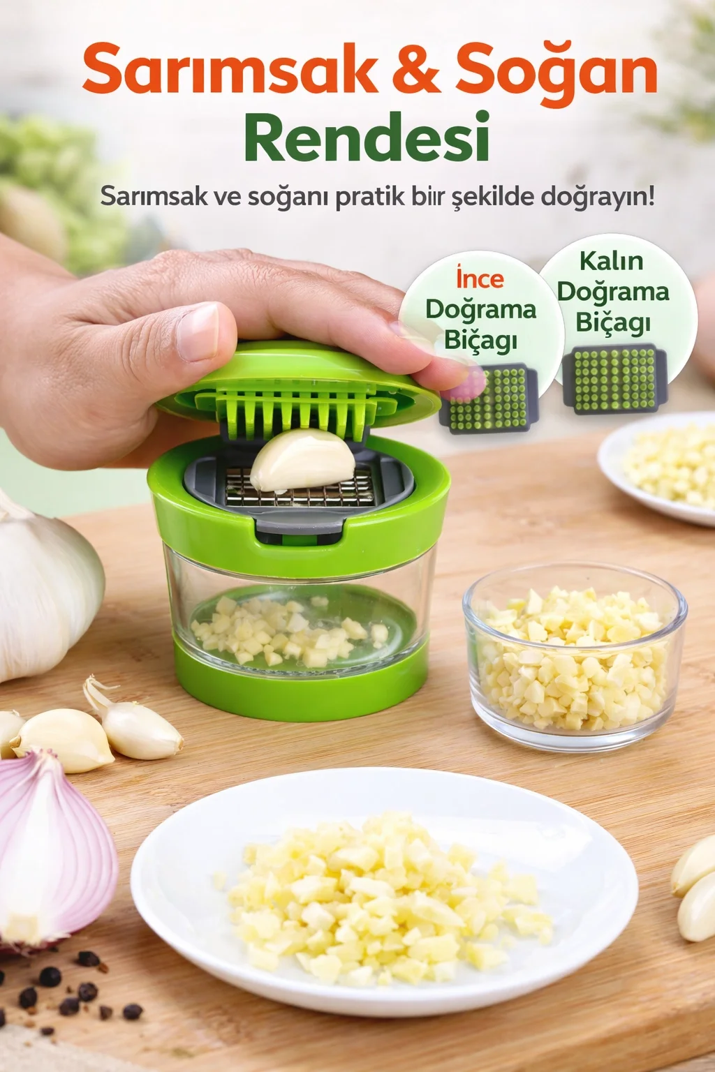 Çıkarılabilir Hazneli Kapaklı Pratik Sarımsak Doğrayıcı – 2 Bıçak
