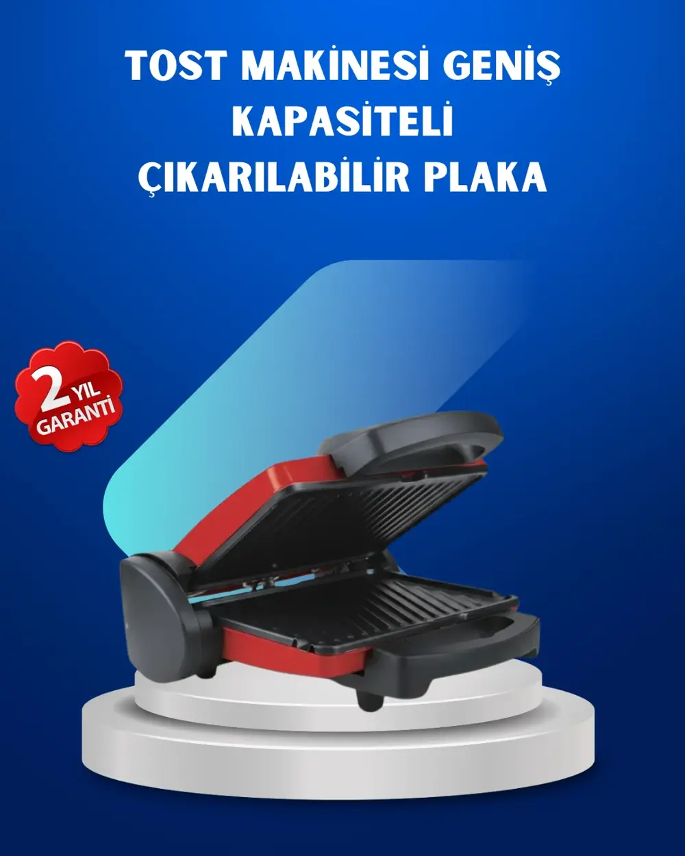 Çıkarılabilir Plakalı 2000W Tost Makinesi – Termostatlı, Kolay Te