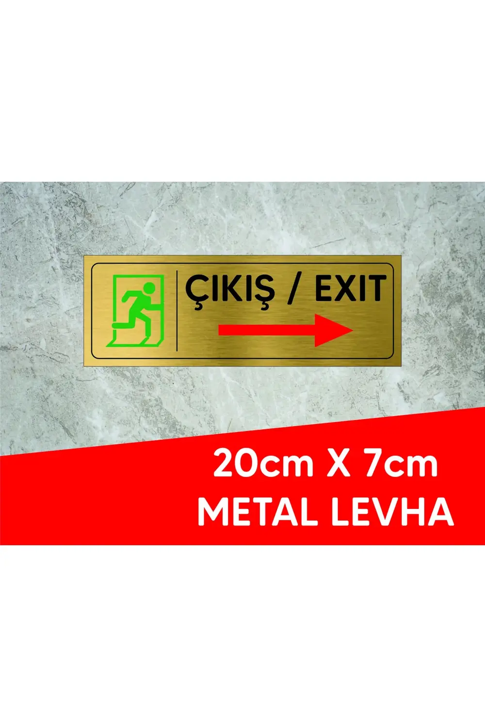 ÇIKIŞ EXIT SAĞA YAZILI VE LOGOLU GOLD METAL LEVHA 20 X 7 CM Fiyatı, Yorumları ve Özellikleri