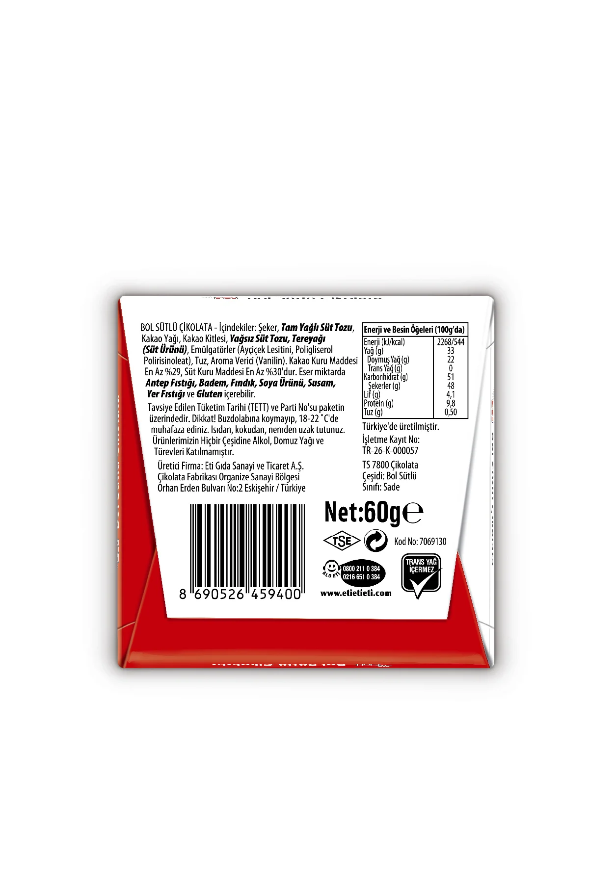 Çikolata Bol Sütlü Kare 60 g x 6 Adet