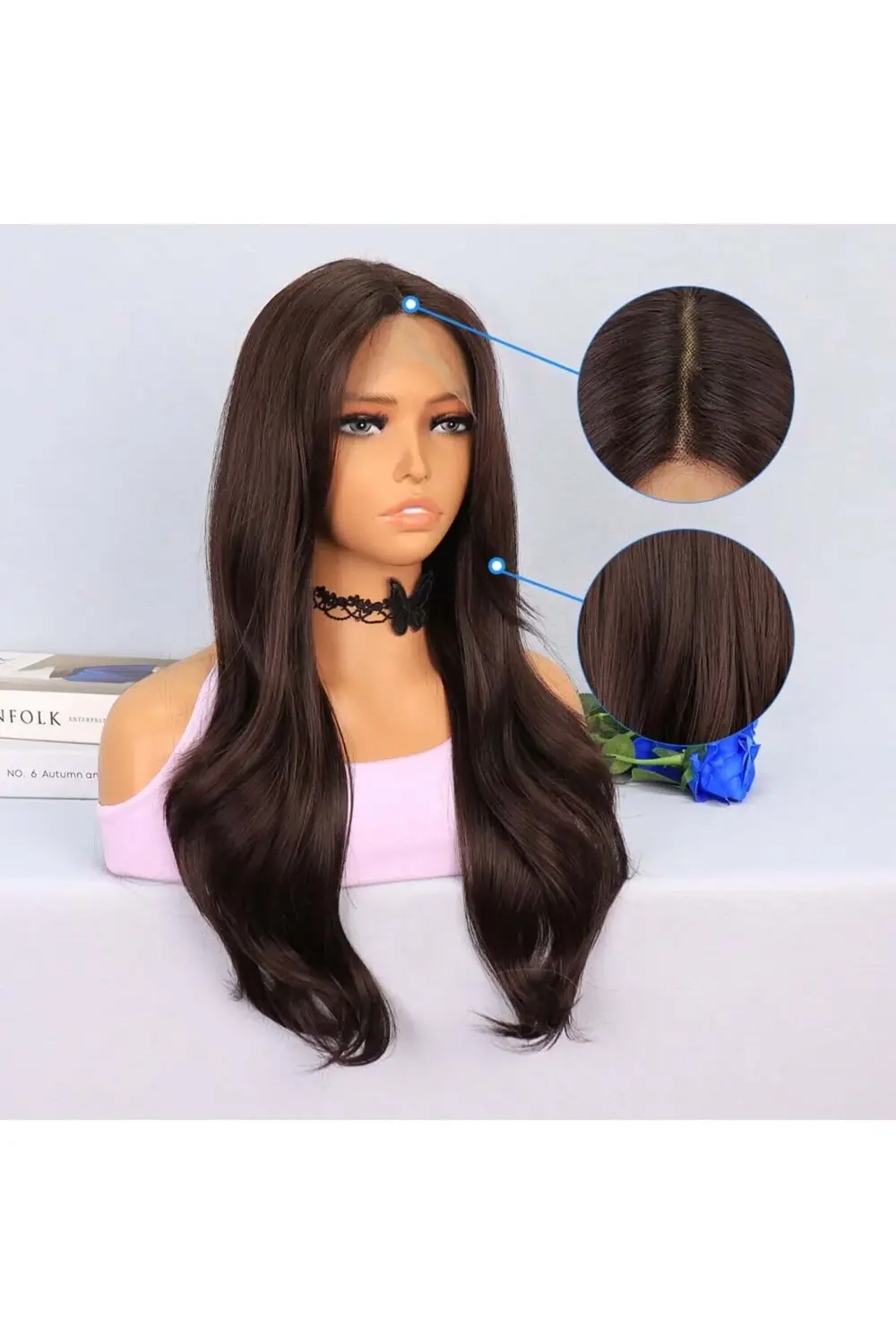 Çikolata Kahve Uçlar Hafif Dalgalı Tül Peruk