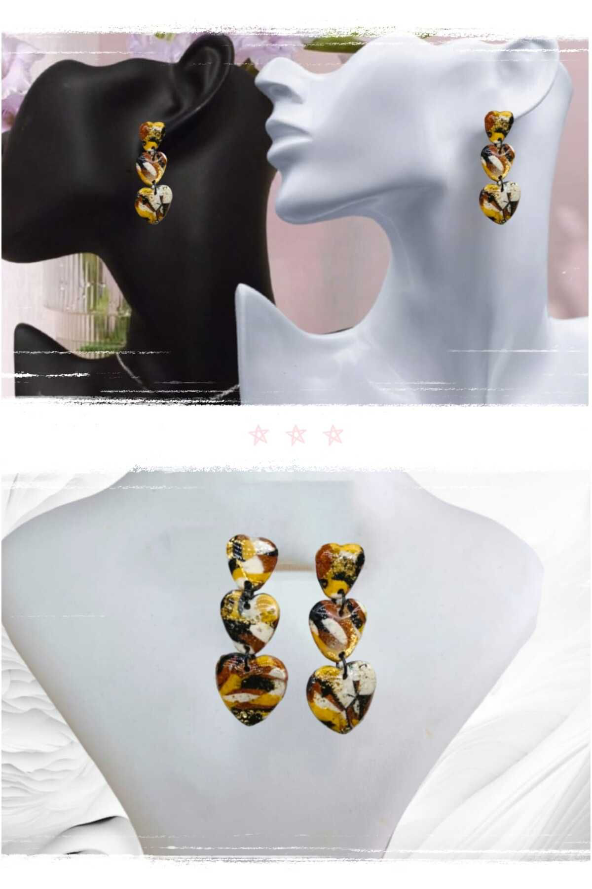 Çikolatalı Kalp Polimer Kil & Epoksi Tasarım Küpe