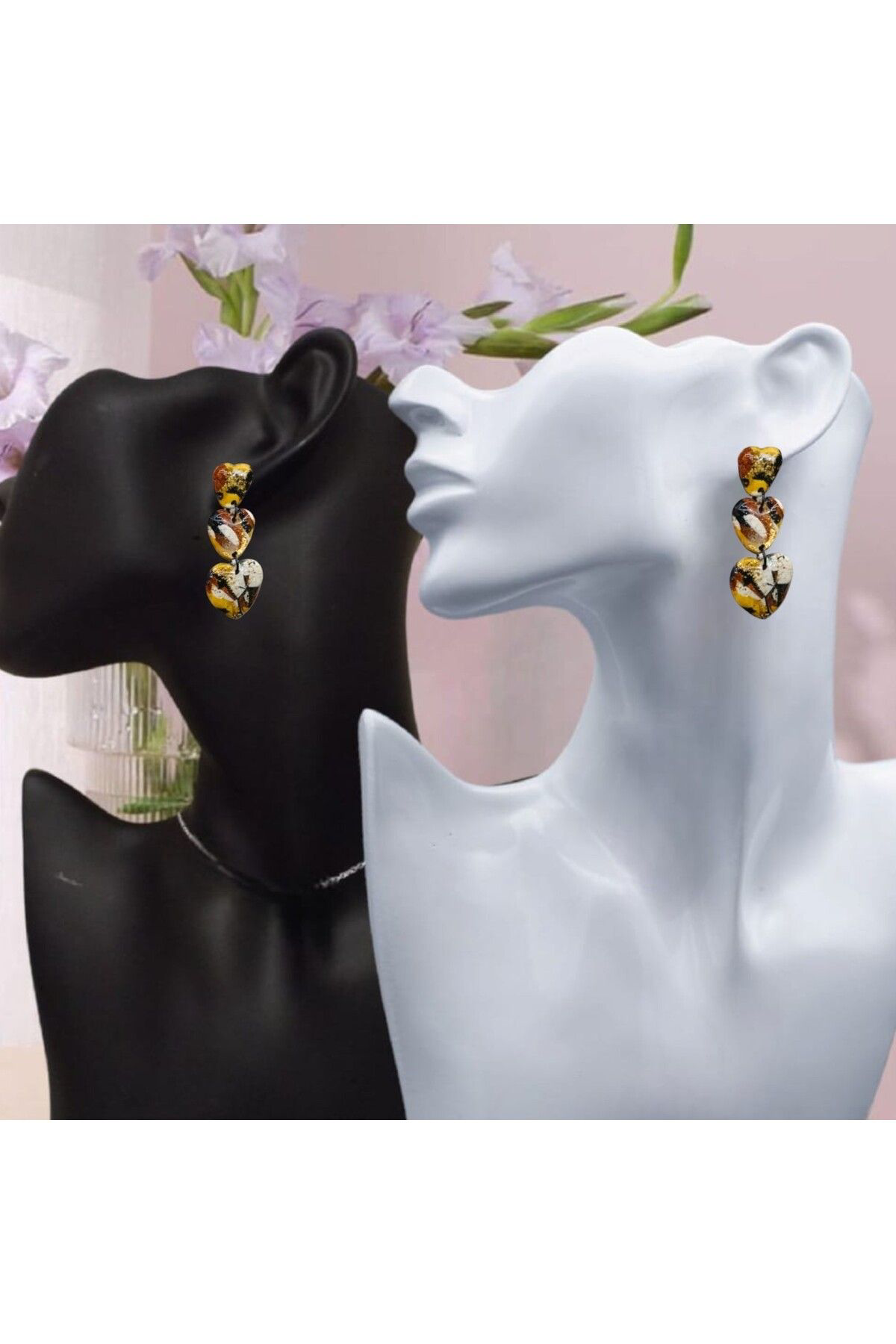 Çikolatalı Kalp Polimer Kil & Epoksi Tasarım Küpe