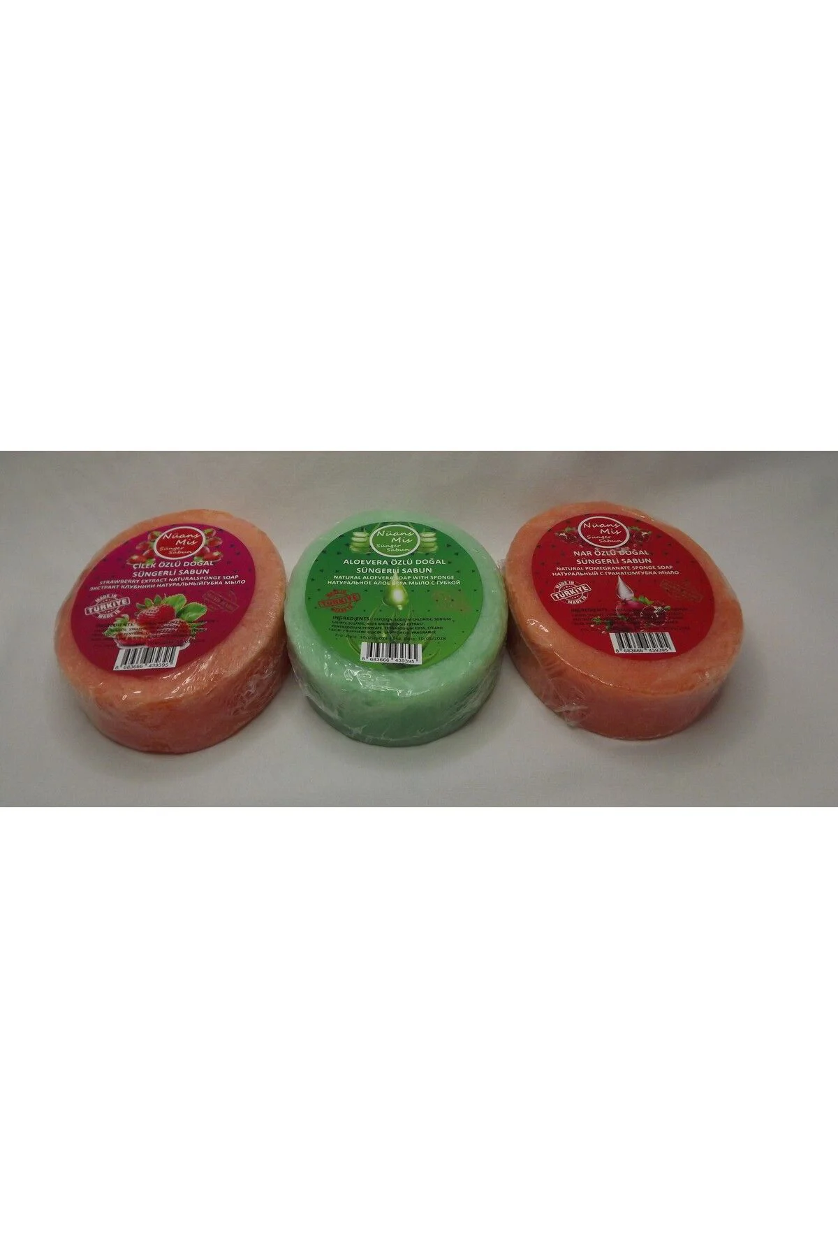 Çilek-Aloevera-Nar Özlü Doğal Süngerli Sabun Çilek-Aloevera-Nar Özlü Doğal Süngerli Sabun