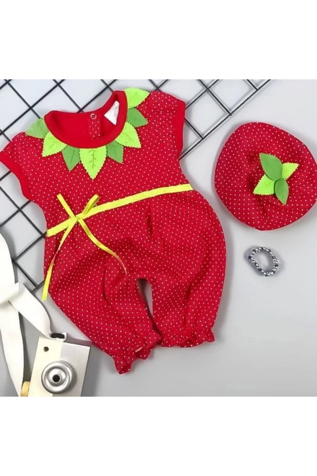 Smk Shop Çilek Bebekler Penye Kumaş Kisa Kollu Kiz Erkek Bebek Tulumu Kirm