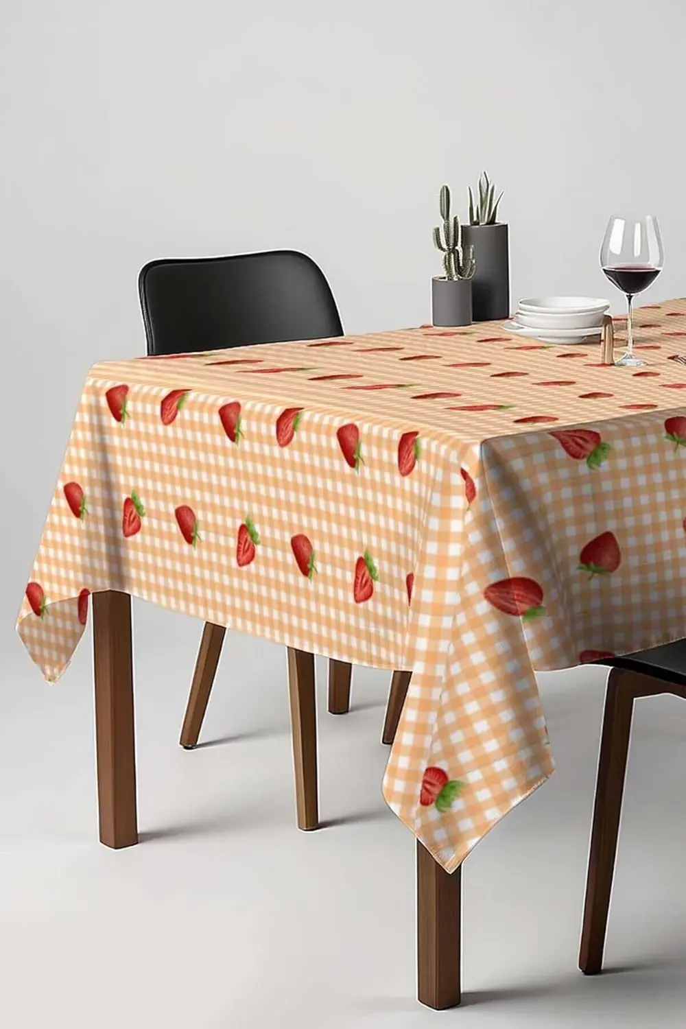 Çilek Desenli Turuncu Masa Örtüsü, Sofra Bezi, Piknik Örtüsü TURU