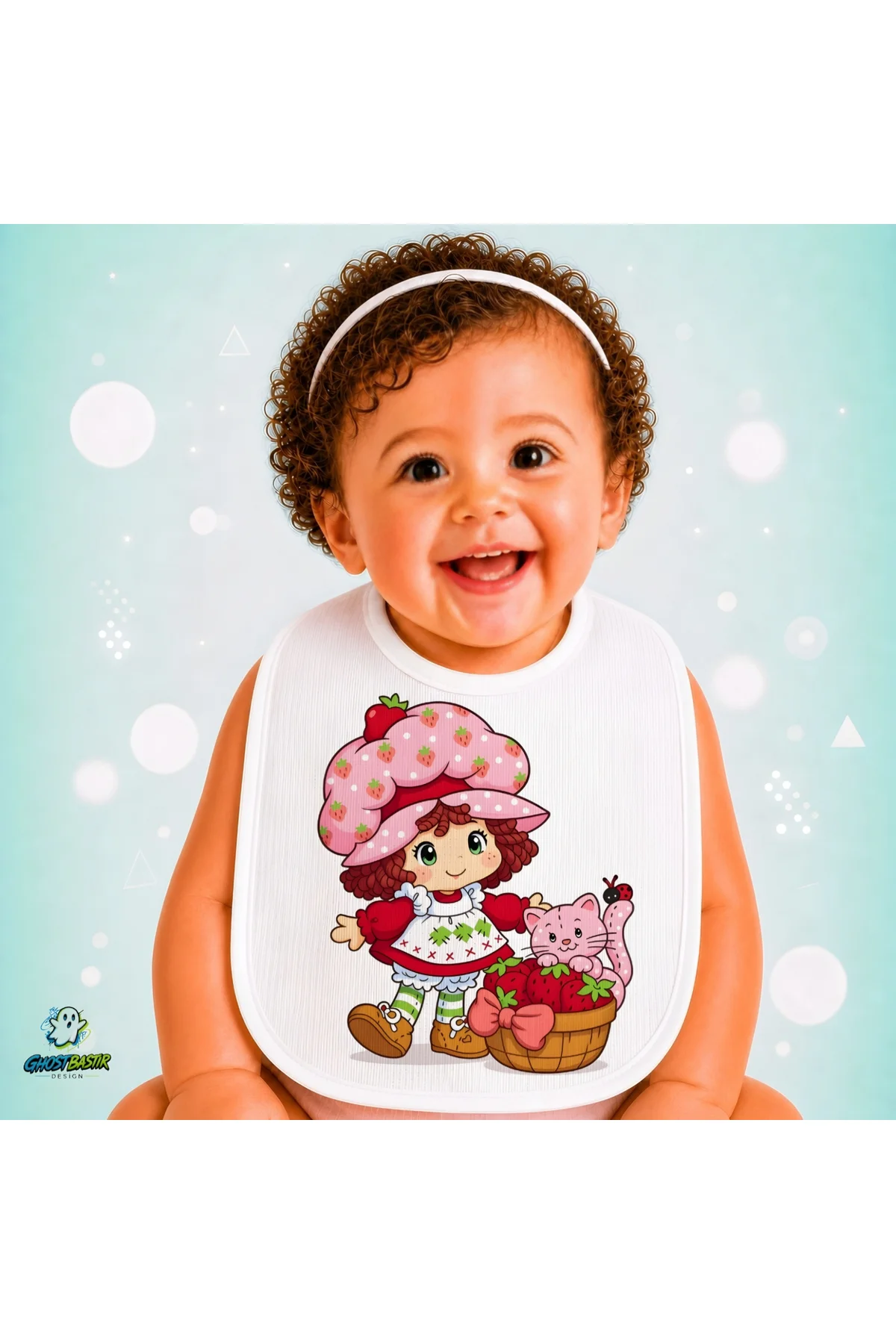 Çilek Kız Keten Bebek Mama Önlüğü – Yumuşak, Emici, Yıkanabilir, Özel Tasarım P040