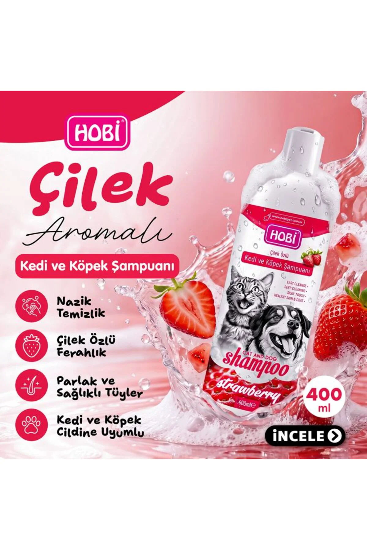 Çilek Özlü Kedi ve Köpek Şampuanı 400ml | Doğal Antioksidan ve Parlaklık Çilek Özlü Kedi ve Köpek Şampuanı 400ml | Doğal Antioksidan ve Parlaklık