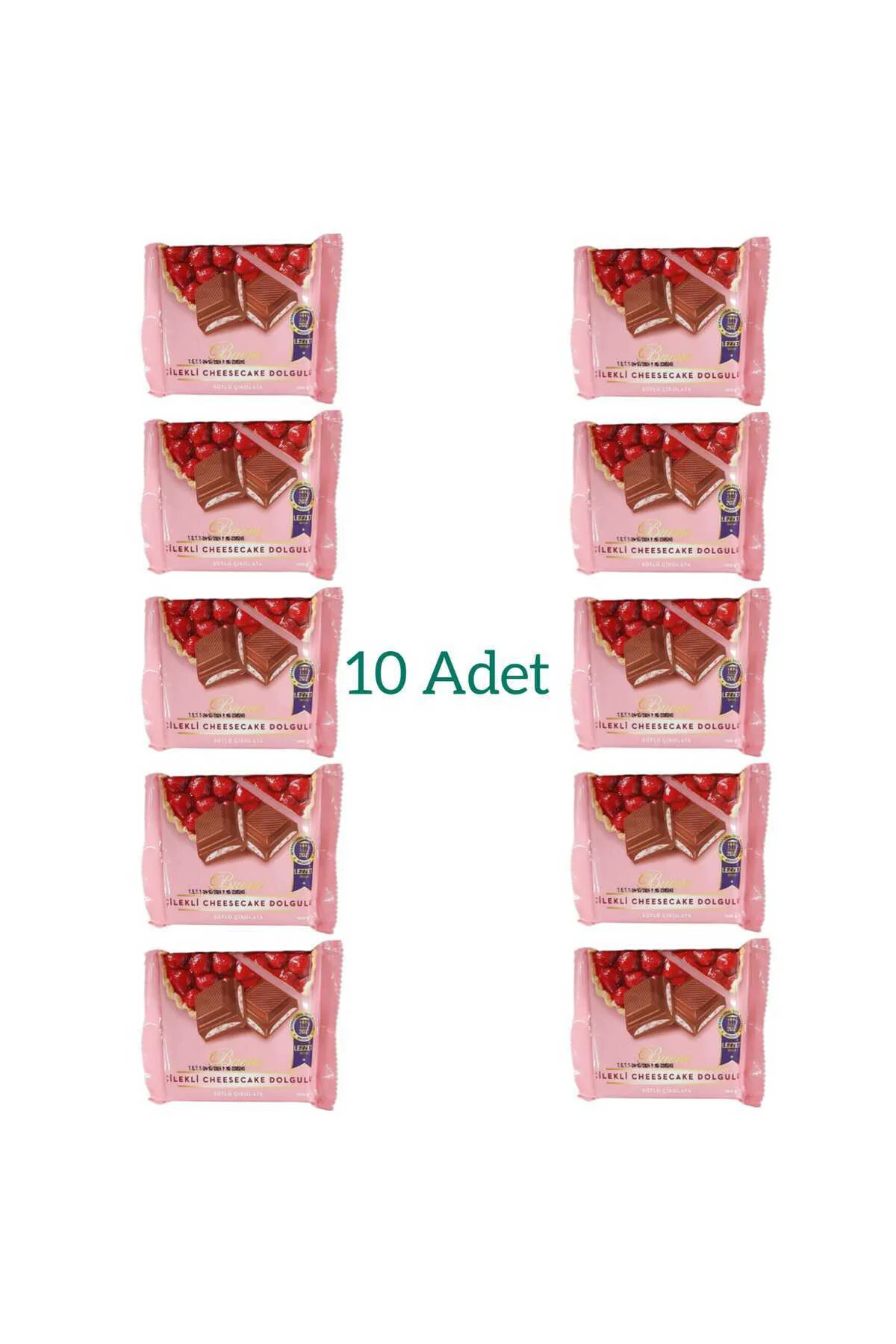 ÇİLEKLİ CHEESECAKE DOLGULU ÇİKOLATA 100 GR 10 PAKET