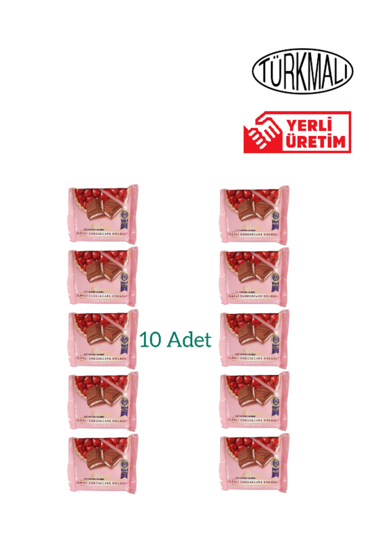 ÇİLEKLİ CHEESECAKE DOLGULU ÇİKOLATA 100 GR 10 PAKET