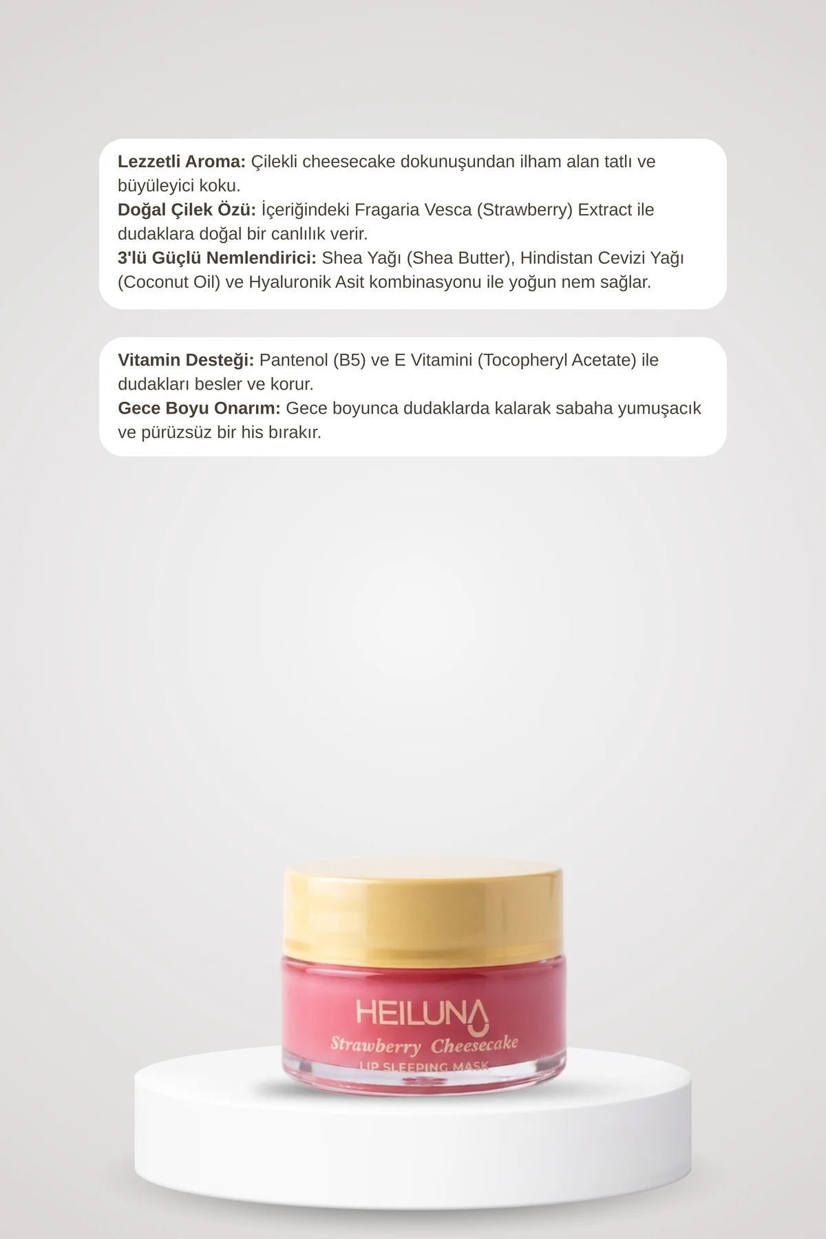 Çilekli Cheesecake Özlü Gece Dudak Maskesi 20g | E Vitamini, Shea