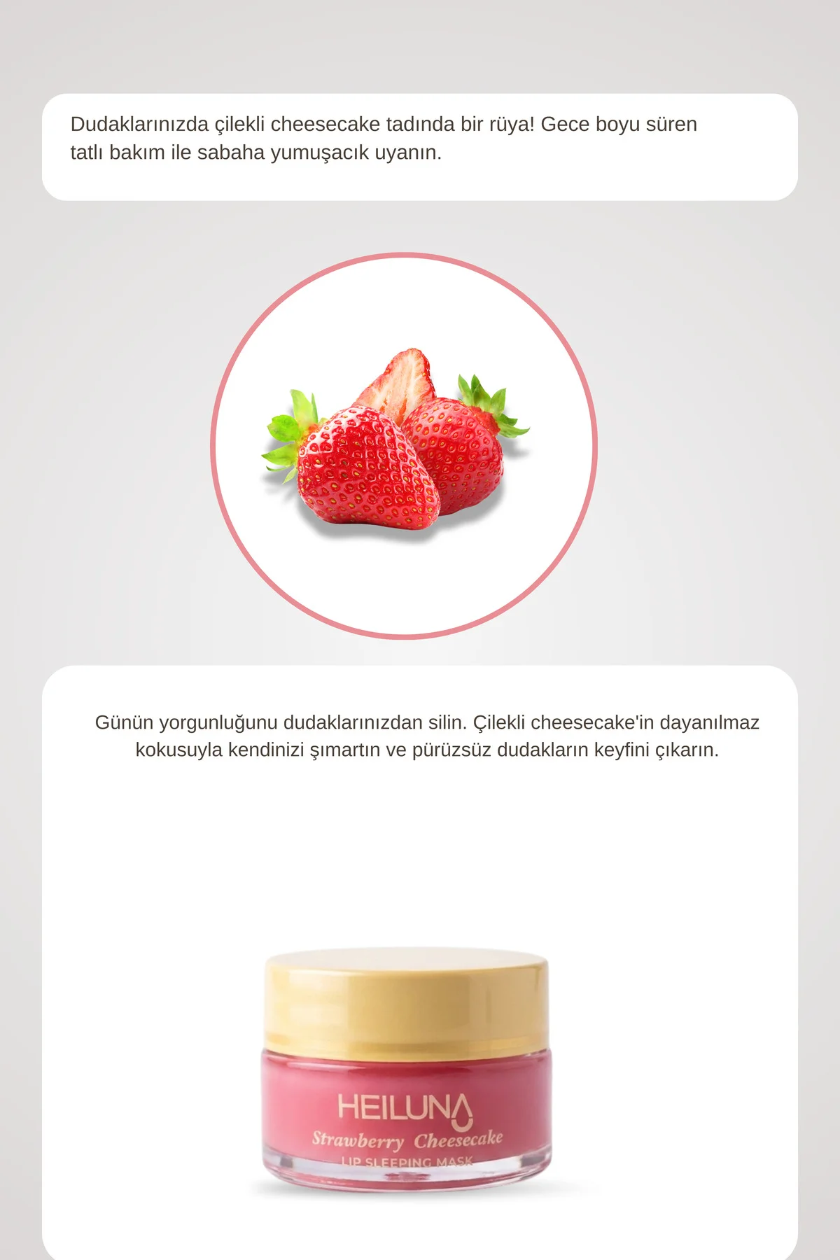 Çilekli Cheesecake Özlü Gece Dudak Maskesi 20g | E Vitamini, Shea