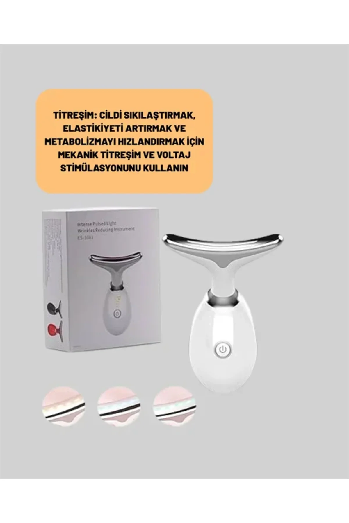 Cilt Yenileyici Şarjlı Güzellik Aleti – Pozitif/Negatif İyon, Titreşimli Masaj ve Kırmızı-Mavi-Yeşil