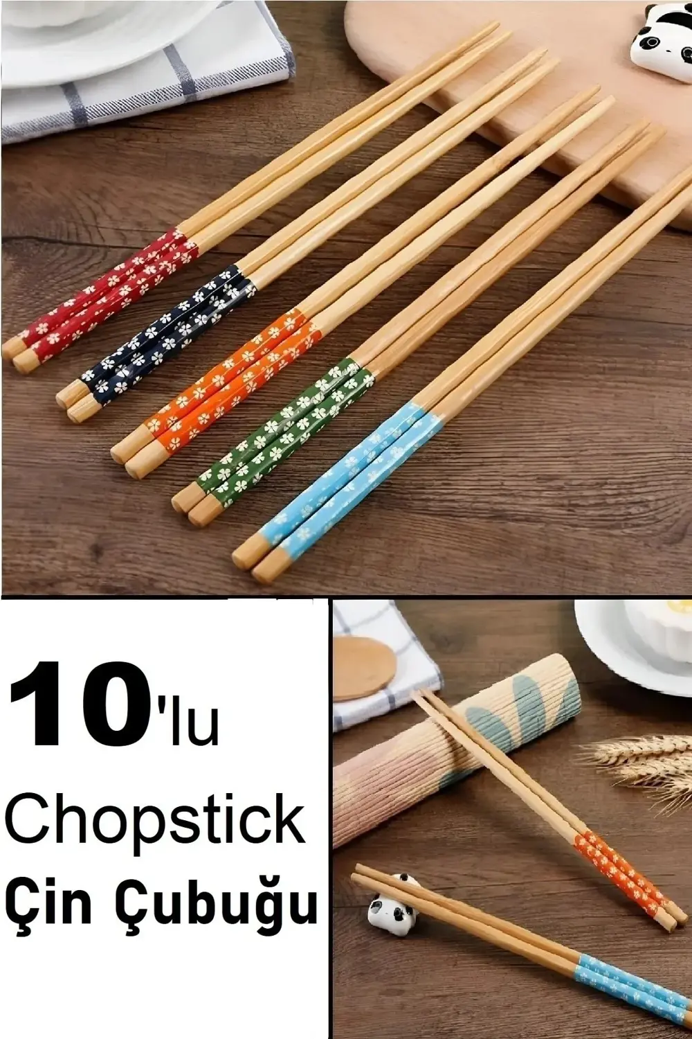 Çin Bambu Yemek Çubukları 5 Çift