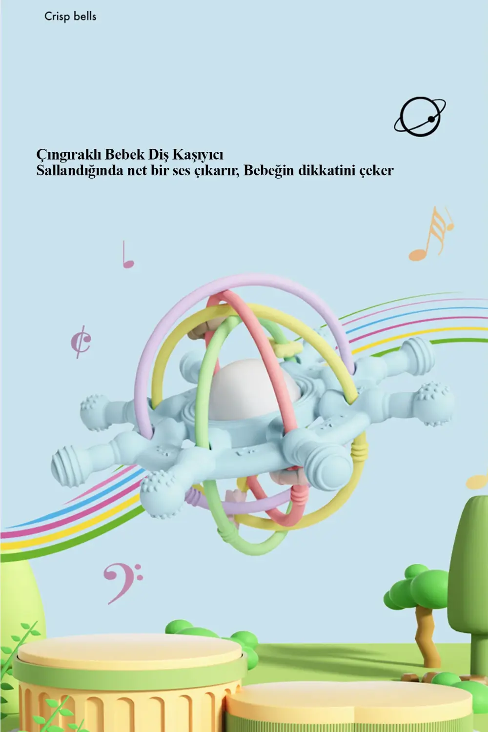 Çıngıraklı Silikon Diş Kaşıyıcı | Güvenli & Eğlenceli Mavi