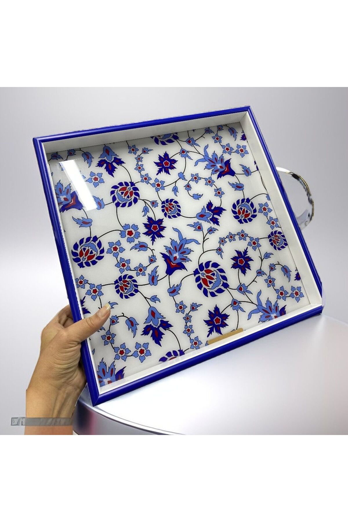 Elif Aksesuar Çini Desen Kare Tepsi
