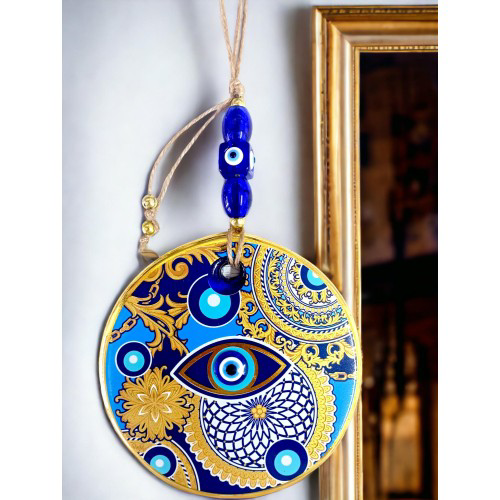 Just Cheap Store Çini Gold Desen Nazar Boncuklu Gözlü Duvar Süsü