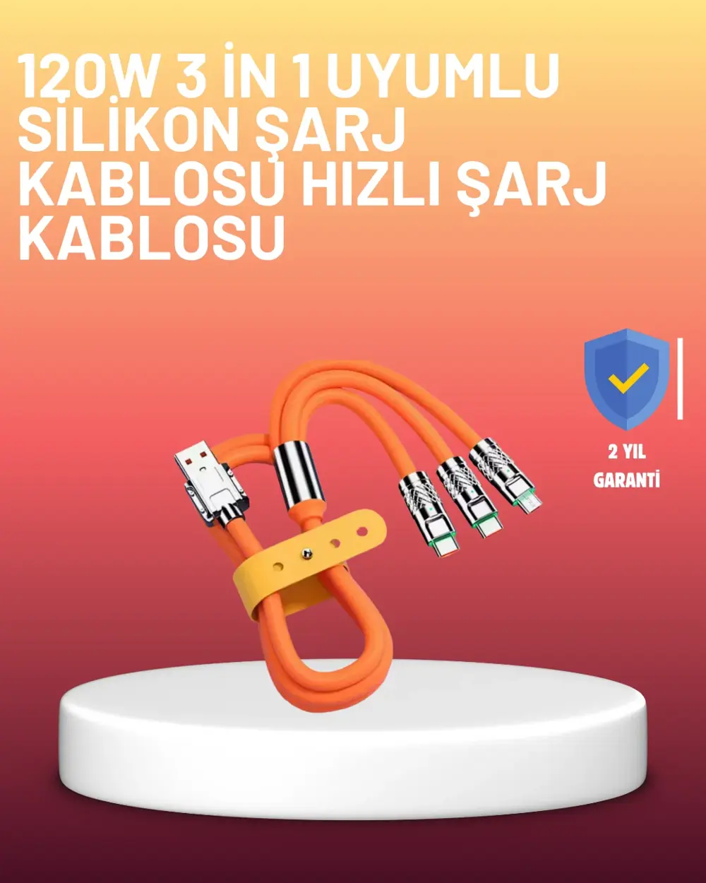 Çinko Alaşımlı Uçlu 120 W Şarj Kablosu – Dolaşmaya Dayanıklı 1,2