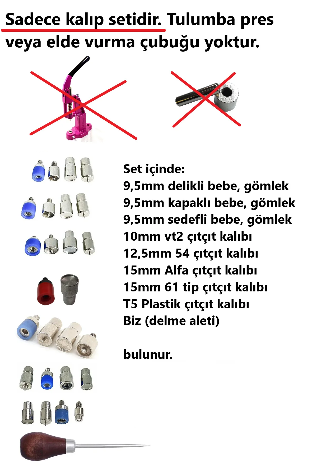 Çıtçıt Aparatları- 8 Kalıplı "Tulumba Pres Kalıp Seti" (Sadece ÇI