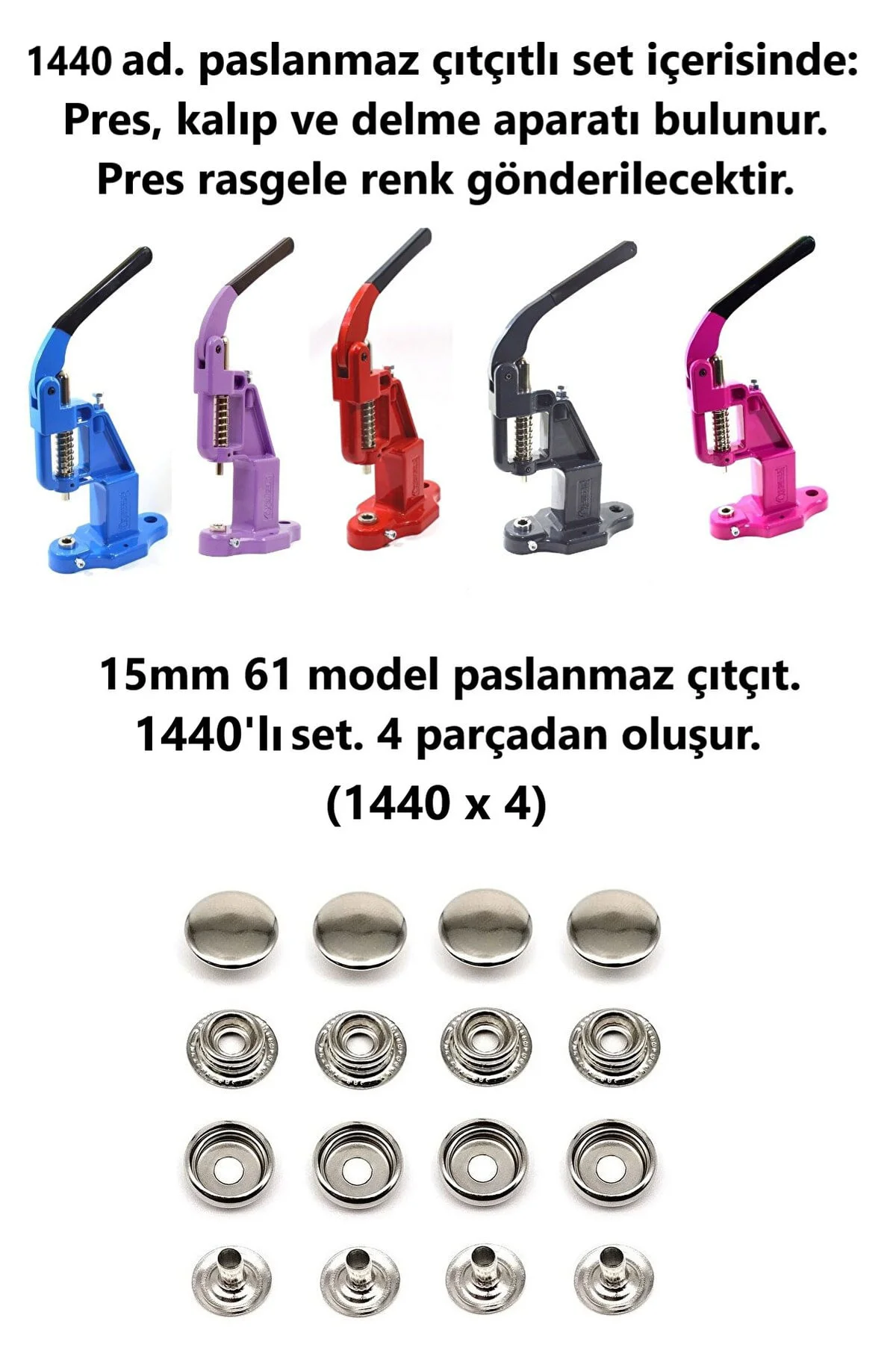 Çıtçıt Makinesi, 1440 Adet 15mm Paslanmaz Mont Çıtçıt, Kalıplarıyla Beraber.