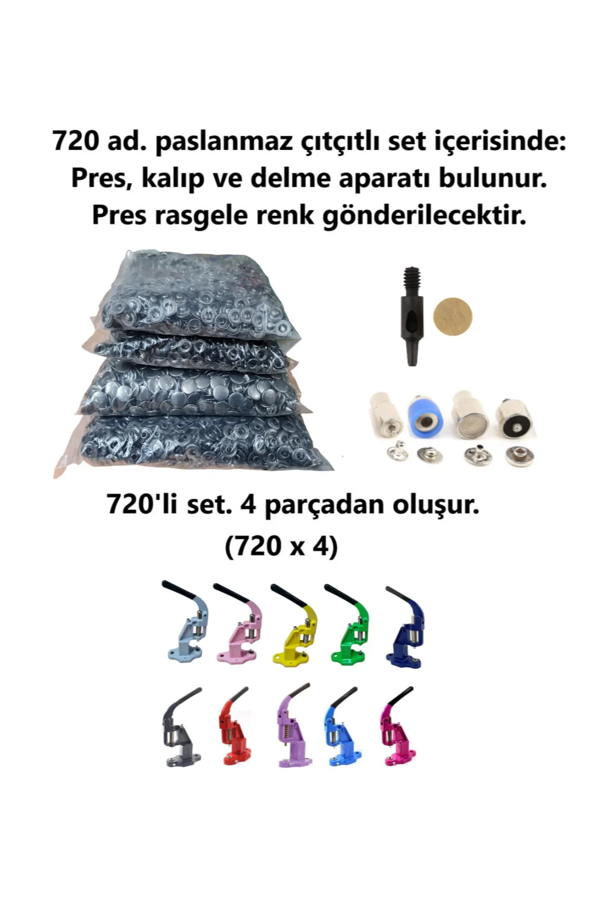 Çıtçıt Makinesi, (antrasit) 720 Adet 15mm Paslanmaz Alfa Çıtçıt, 