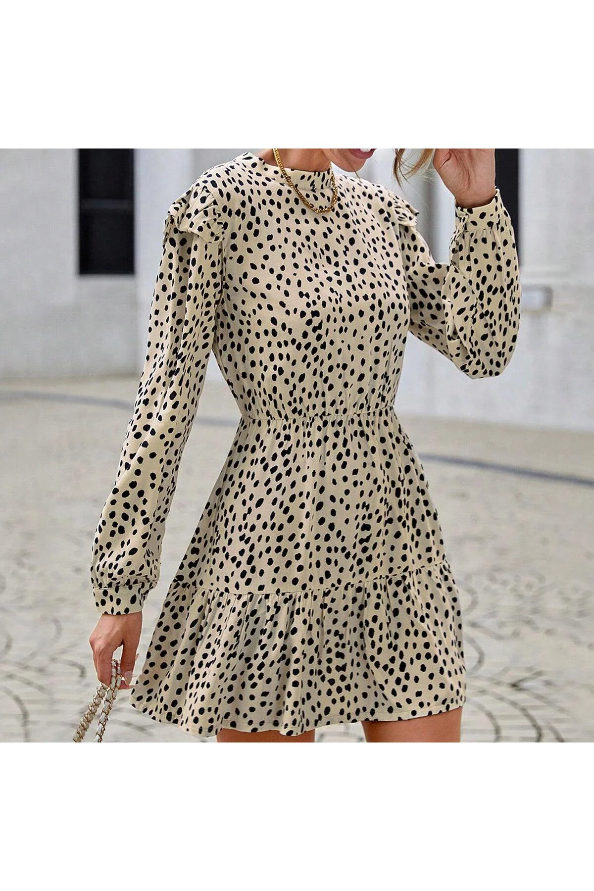 Çıtır Desen Viskon Mini Elbise