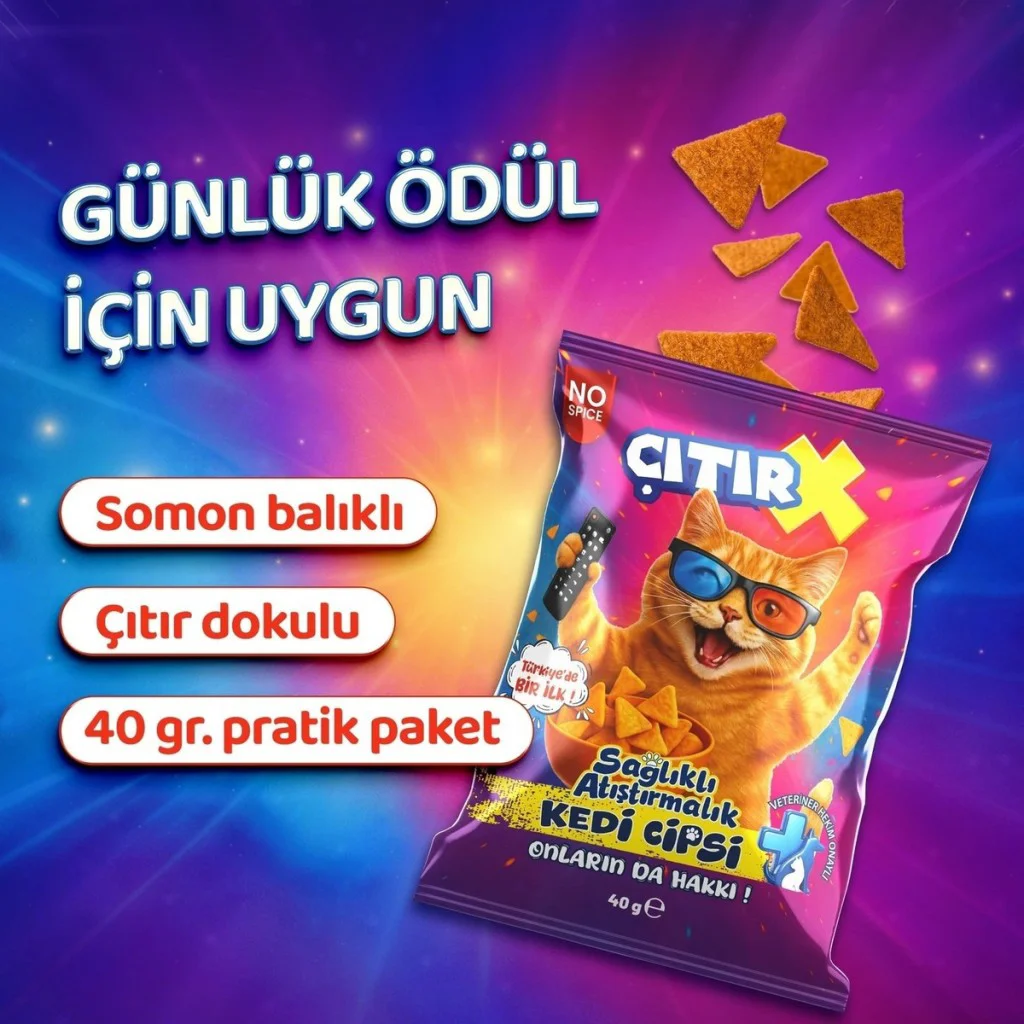 Çıtır X Kedi Cipsi Somon Etli Kedi Ödülü 40gr Çıtır X Kedi Cipsi Somon Etli Kedi Ödülü 40gr