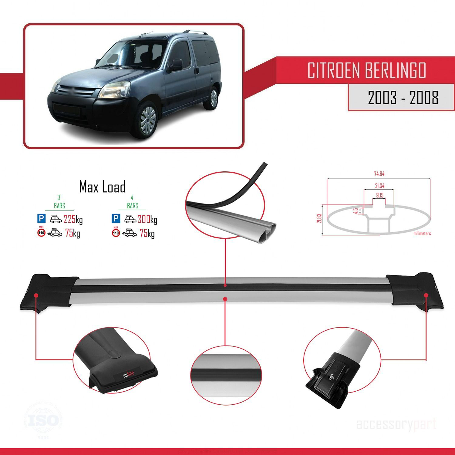 Citroen Berlingo 2003-2008 Arası ile uyumlu FLY Model Ara Atkı Ta
