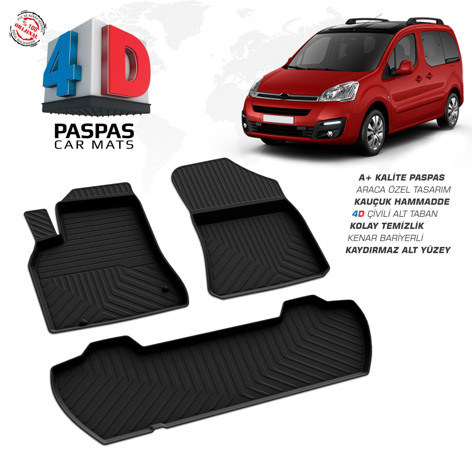 Citroen Berlingo 4D Araca Özel Havuzlu Kauçuk Paspas 2008-2018 90
