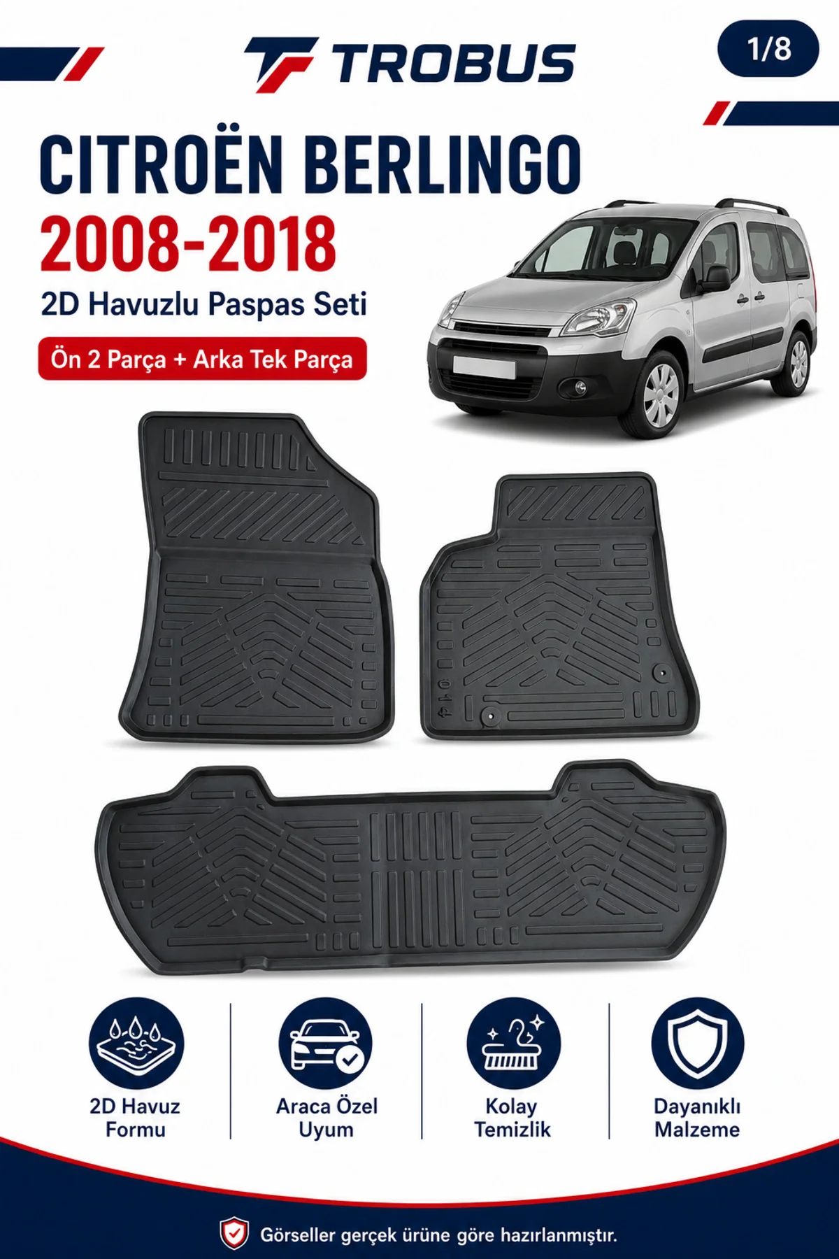 Citroen Berlingo 2008-2018 Dizel 2D Havuzlu Paspas
