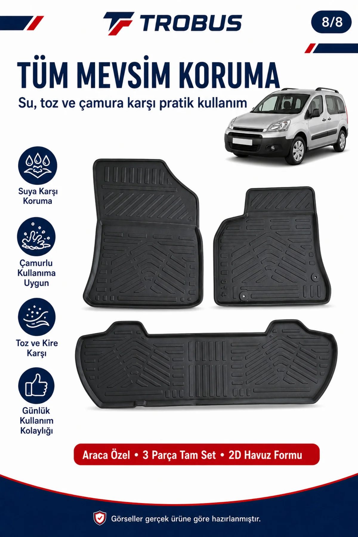 Citroen Berlingo 2008-2018 Dizel 2D Havuzlu Paspas