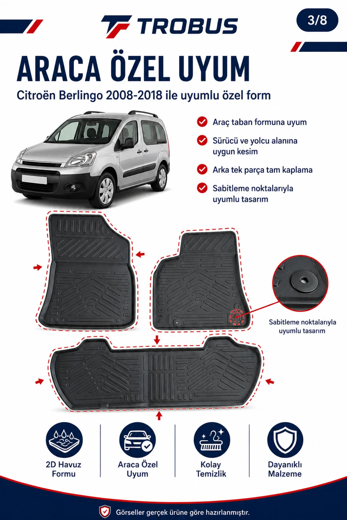 Citroen Berlingo 2008-2018 Dizel 2D Havuzlu Paspas