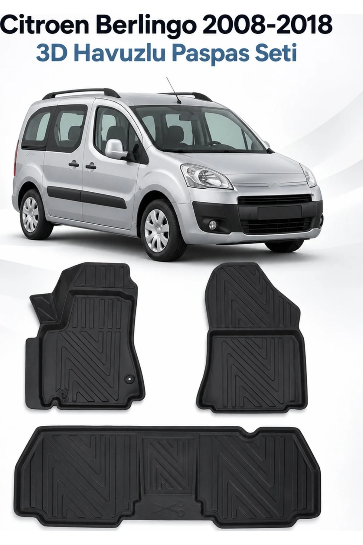 Citroen Berlingo 2008-2018 Karbon Desenli Premium 3D Havuzlu Oto Paspas