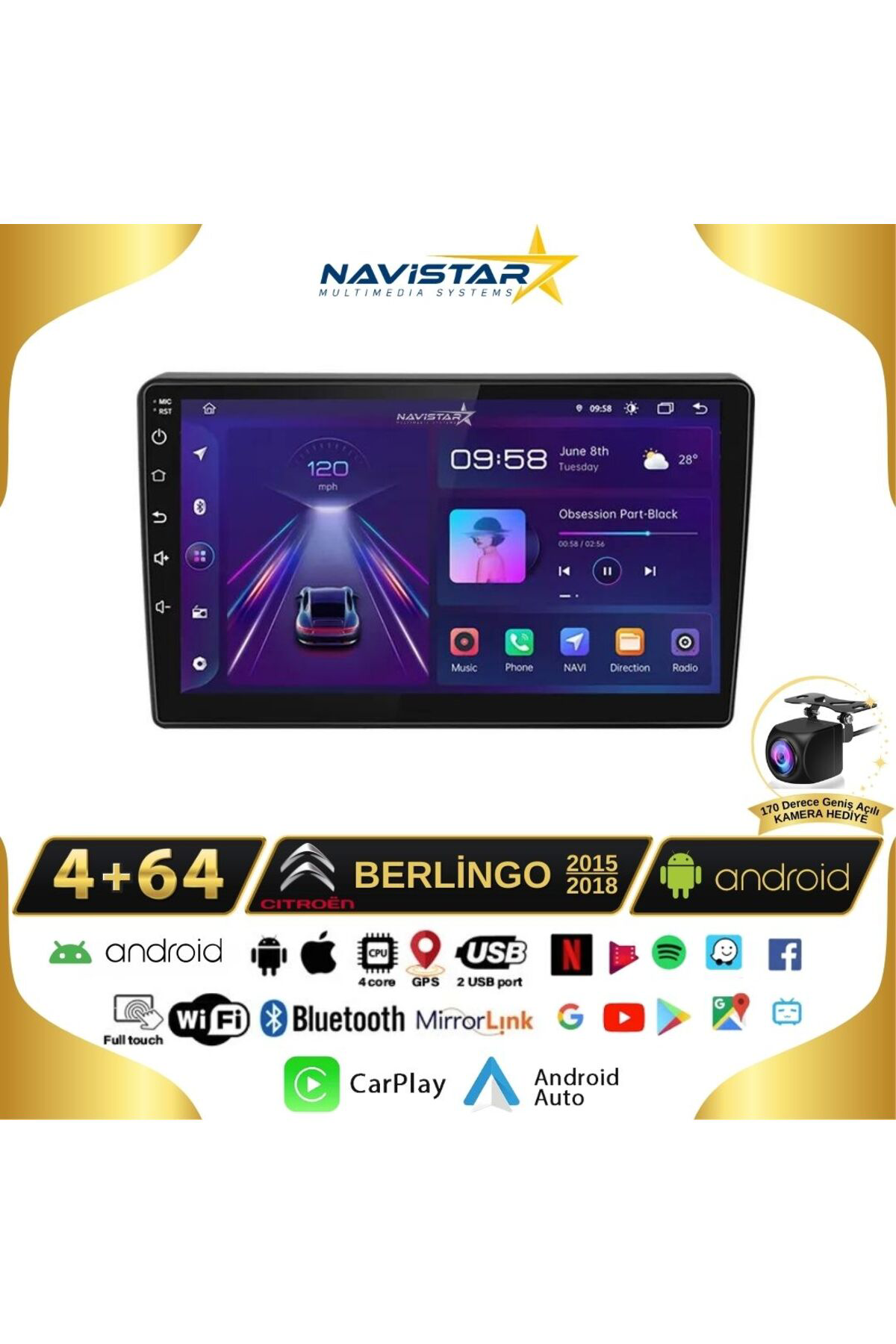 Citroen Berlingo 2015-2018 Model 4gb 64gb Android 13 Kablosuz Car Citroen Berlingo 2015-2018 Model 4gb 64gb Android 13 Kablosuz Car
