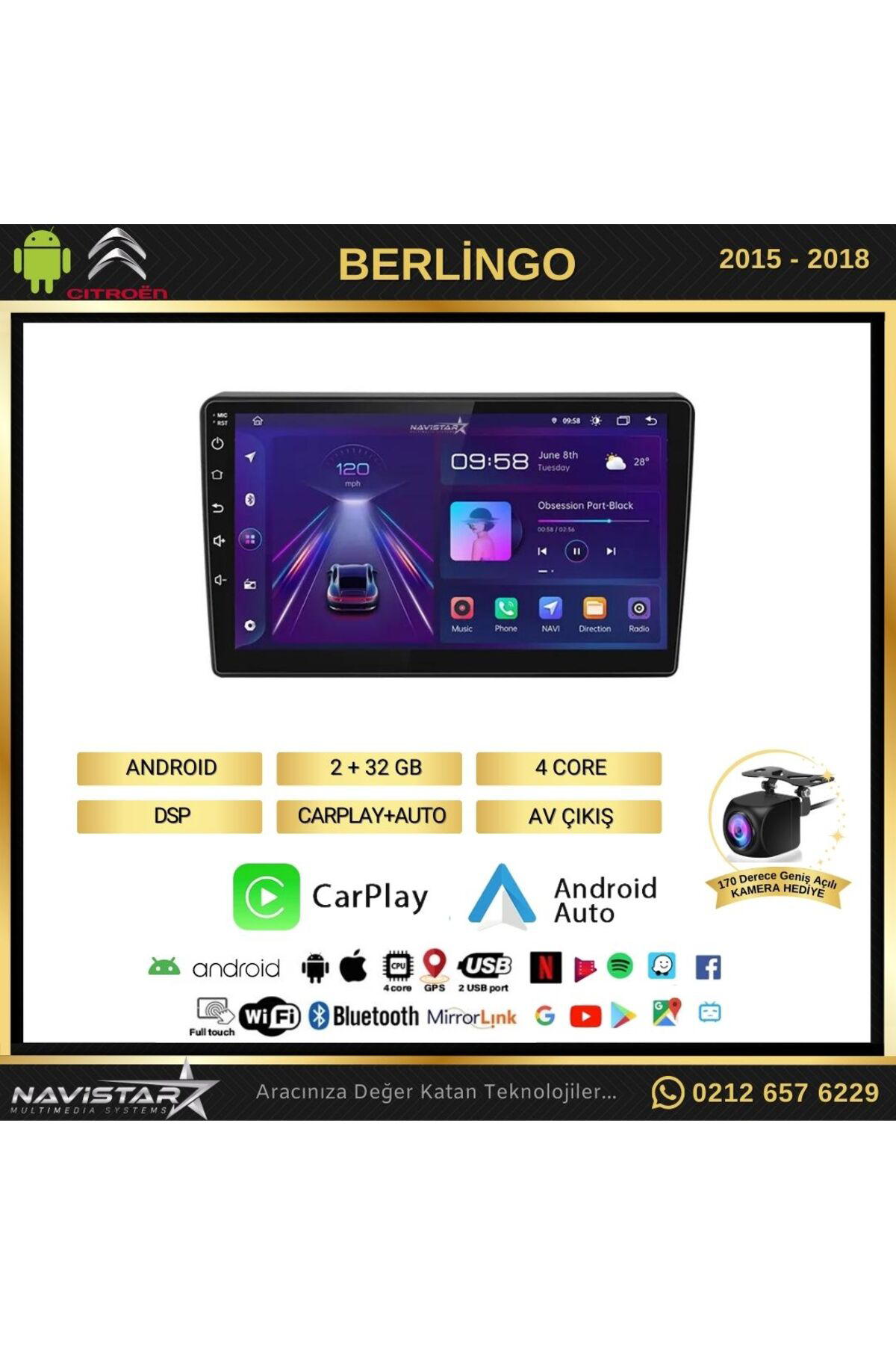 Citroen Berlingo 2015-2018 Model 2gb 64gb Android 13 Kablosuz Car