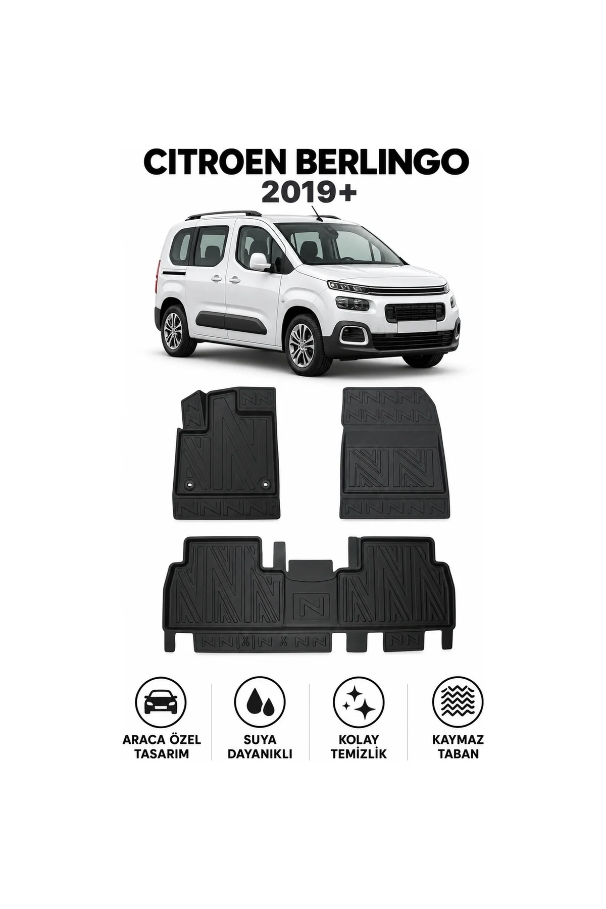 Citroen Berlingo 2019 Sonrası Karbon Desenli Premium 3D Havuzlu Oto Paspas