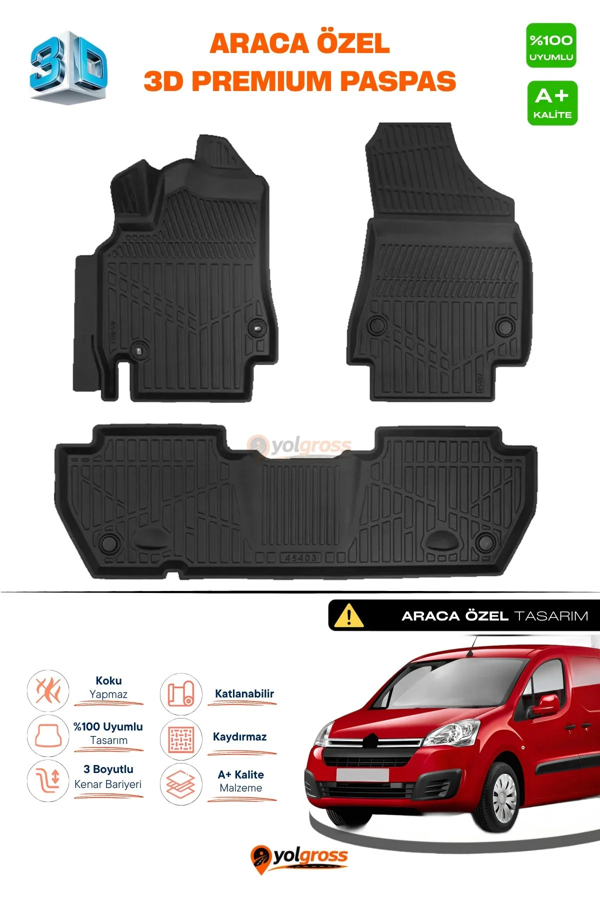 Citroen Berlingo 3D Pro Havuzlu Paspas 2008-2018 A+ Kalite