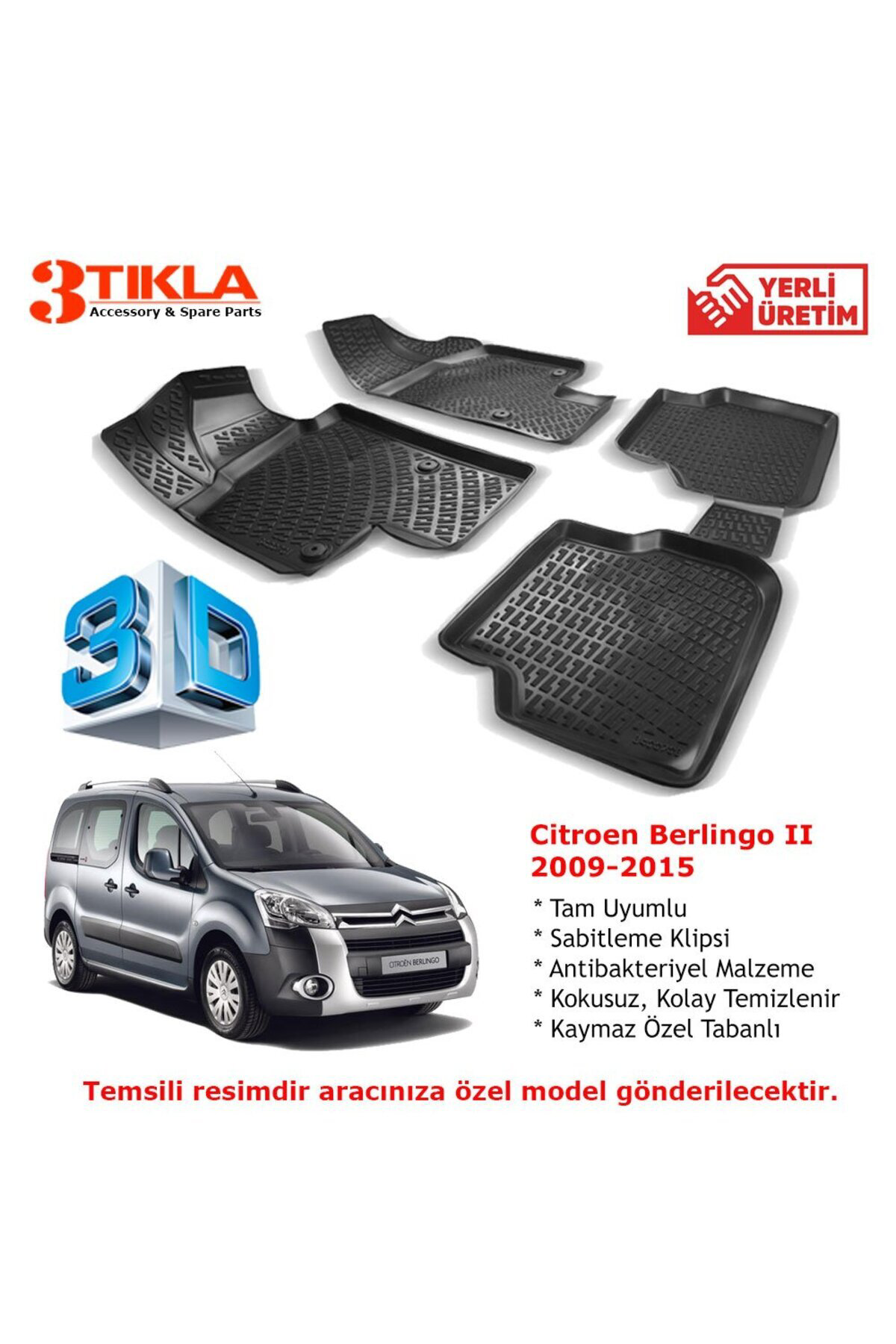 Citroen Berlingo II 110HP 2009-2015 Premium 3D Havuzlu Paspas Seti